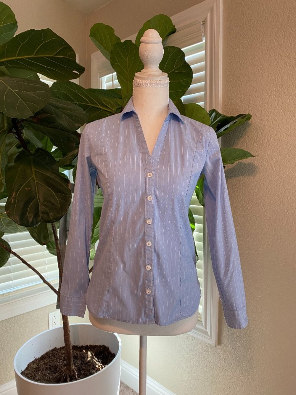 💼 Ann Taylor Baby Blue Striped Button-Down Blouse | Classic Workwear Essential